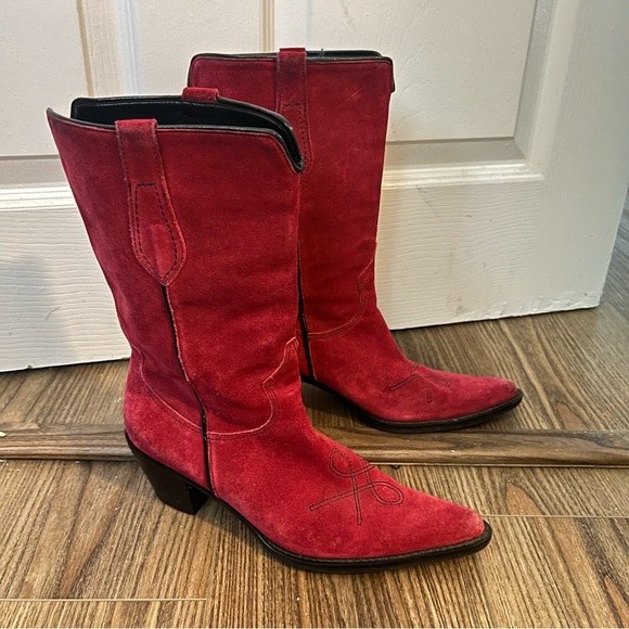 Red Suede Women's Cowgirl Boots 6.5 Franco Sarto - Picture 7 of 9